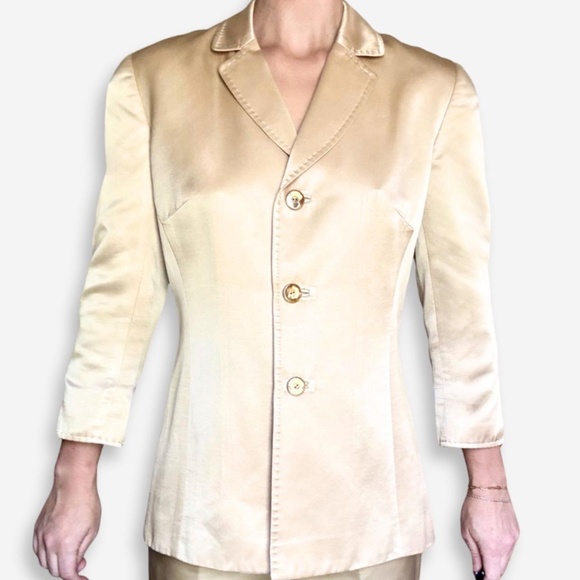 Y2K champagne silk blend suit, quiet luxury vintage workwear set, size 4, 8, med - Picture 3 of 8